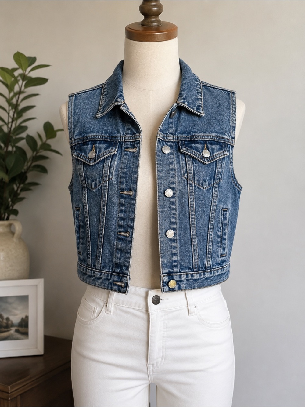 GAP Blue Denim Sleeveless Jacket